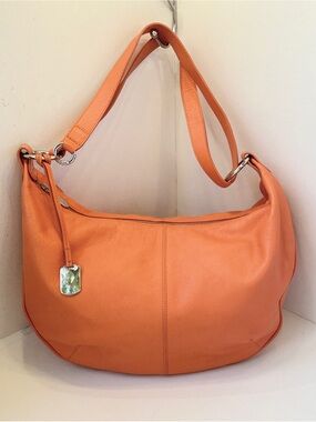 Furla Orange/Mandarin/Salmon Pebbled Leather Hobo Shoulder Bag, ~2011, Good Cond